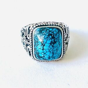 Natural Spiderweb Turquoise Rectangle men’s Ring,Value For Money Unique Jewelry